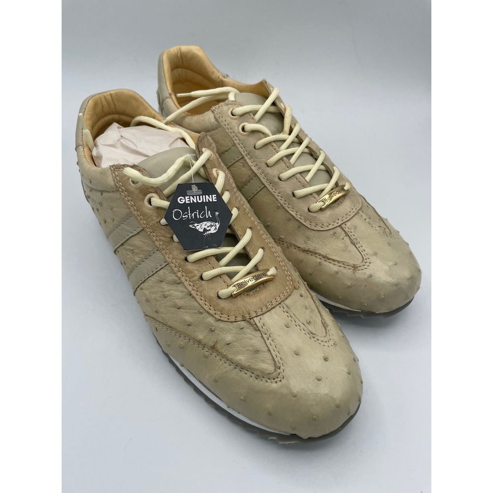 Belvedere Parker Genuine Ostrich Leather‎ Sneakers Bone Beige Mens 9.5 6004